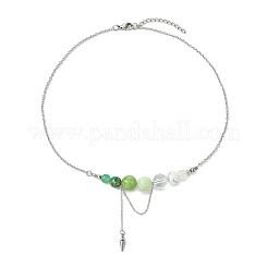 Collares de cadena de acero inoxidable 304 con colgante redondo de cuentas graduadas de aventurina verde natural&nbsp;NJEW-TA00242-03