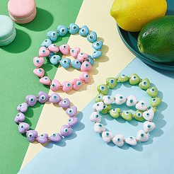 Coeur en résine avec bracelets extensibles en perles de mauvais œil&nbsp;BJEW-JB09460