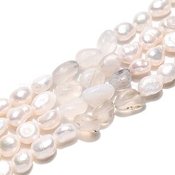 Pépites d'agate de fleur de cerisier naturelle et brins de perles de culture d'eau douce naturelles&nbsp;PEAR-N023-01A-05