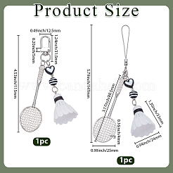 2 Stück Anhängerdekoration in Form eines Badmintonschlägers aus Legierung&nbsp;AJEW-BM0001-19