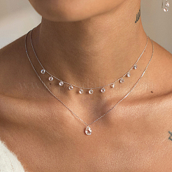 S925 Silber Zirkon Wassertropfen Ohrringe Halskette Set eleganter minimalistischer Schmuck für den täglichen Gebrauch&nbsp;ZZ8208-2