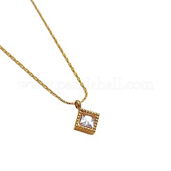 Colliers pendentifs en acier inoxydable 304 sertis de zirconiums cubiques transparents en forme de losange pour femmes&nbsp;WGC1807-01