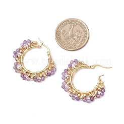 Boucles d'oreilles créoles en laiton et améthyste naturelle&nbsp;EJEW-TA00782-03