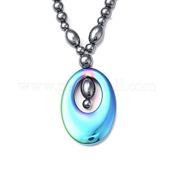 Collana pendente ovale in ematite sintetica non magnetica con catene di perline per donna&nbsp;NJEW-F307-01