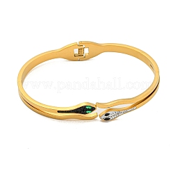 Brazaletes abiertos de acero inoxidable 304 con rhinestone y diseño de serpiente para mujer&nbsp;BJEW-P327-01B-G