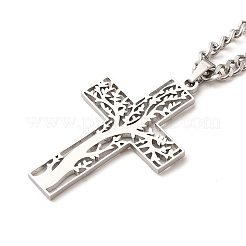 Colliers avec pendentif croix en acier inoxydable 304 anti-ternissement avec arbre de vie&nbsp;NJEW-M197-02P