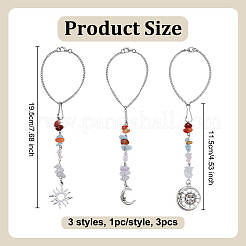 3 pièce 3 styles de décorations suspendues en alliage et laiton&nbsp;HJEW-OC00306