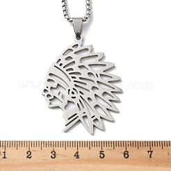 201 Edelstahl-Halsketten mit hohlem Schnitt und Indianerhäuptling-Anhänger&nbsp;NJEW-H065-13P