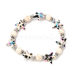 Bracciali elastici con perline sintetiche turchesi a forma di stella marina e perline in ottone&nbsp;BJEW-JB12408-01