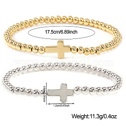 Set mit 2 Armband aus Messing- und Edelstahlperlen (304)&nbsp;EI7625-2