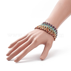 7 Uds 7 pulseras elásticas de piedras mixtas naturales y sintéticas con cuentas de latón&nbsp;BJEW-JB08772