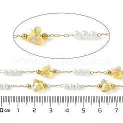Cadenas de eslabones de vidrio con forma de mariposa y perlas de plástico ABS y acero inoxidable 304 con revestimiento iónico (IP) de 10 m&nbsp;CHS-G035-04G-09