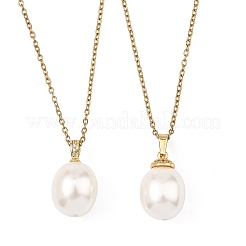 2 pezzo 2 stili ciondolo ovale in ottone e perla di conchiglia collane con catena a maglie in acciaio inossidabile 304 per donna&nbsp;NJEW-JN06257