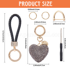 2 portachiavi e ciondolo in pelle PU e lega con strass intrecciati&nbsp;KEYC-CN0001-11E