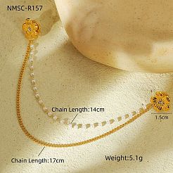 304 Edelstahl Pavé klare Zirkonia & ABS Perle Blume hängende Kette Brosche&nbsp;JEWB-S021-05G