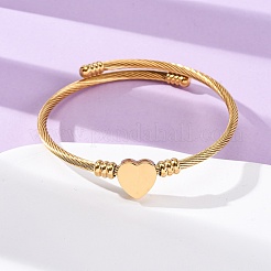 Brazalete de acero inoxidable 304 con cuentas de corazón&nbsp;BJEW-K280-02G