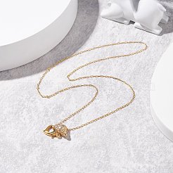 Collier pendentif coeur et conque avec chaîne forçat pour femme&nbsp;NJEW-JN03796