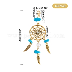 10 rete intrecciata/ragnatela con decorazioni pendenti a forma di piuma&nbsp;HJEW-NB0001-73