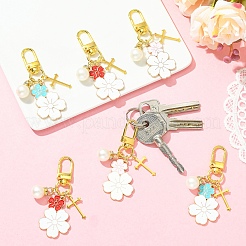 6 pendentif fleur décoratif en alliage émaillé et perle acrylique&nbsp;HJEW-YW00326
