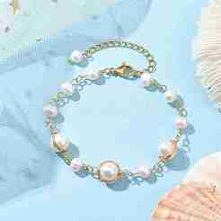 Gliederarmbänder aus natürlichen Zuchtperlen aus Süßwasserperlen für Frauen&nbsp;BJEW-JB10190