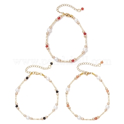 3 bracelet en perles de jade malaisien naturel teinté pour femmes&nbsp;BJEW-JB12028