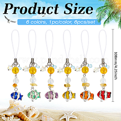 6 pz 6 colori fatti a mano in porcellana e perline di vetro per cellulari&nbsp;HJEW-MA00057