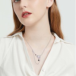 Collier pendentif coeur et mot d'amour en zircone cubique rose&nbsp;JN1076A