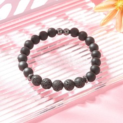 Braccialetti elasticizzati con perline di roccia lavica naturale&nbsp;BJEW-JB09441