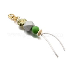 Pendentifs décoratifs en silicone et perles en bois naturel en forme de tournesol&nbsp;HJEW-JM03080