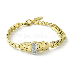 Bracciale a maglie rettangolari in zirconia cubica con catene in acciaio inossidabile 304&nbsp;BJEW-Q775-01G