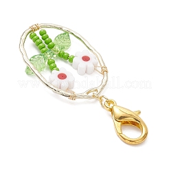 6 pezzo ovale con perline di vetro a forma di fiore e decorazioni pendenti in lega e lavorazione a lume&nbsp;HJEW-MZ00351