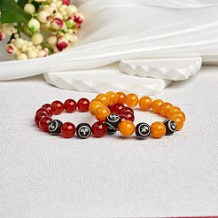 Bracciale elasticizzato in agata rossa naturale con perline rotonde&nbsp;BJEW-SW00077-08