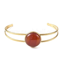 Bracelets manchettes ronds plats en acier inoxydable 304 et pierres naturelles mélangées pour femmes&nbsp;BJEW-JB14352-01
