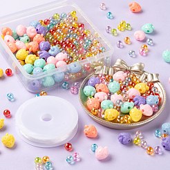 380 pièces perles acryliques fraises et rondes avec 1 rouleaux de fil de cristal élastique transparent&nbsp;DIY-LS0001-08