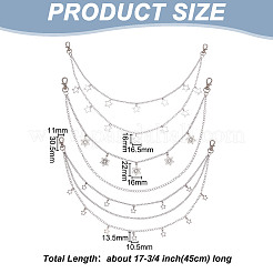 4 Stück 4 Stile Messing & 304 Edelstahl Doppelschichtketten für Jeanshosen mit Sternanhängern aus Legierung&nbsp;AJEW-GO00009