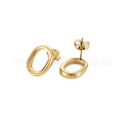 Pendientes de botón ovalados huecos de acero inoxidable 304 con revestimiento iónico (IP) para mujer&nbsp;X-EJEW-N097-004LG