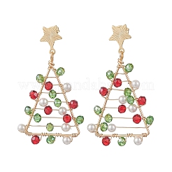 Weihnachtsbäume Glasperlen Ohrstecker&nbsp;EJEW-TA00659