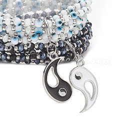 2 Stück 2-farbiges Glas-Stretch-Set mit bösem Blick und Glas-Stretch-Armbändern&nbsp;BJEW-JB08785