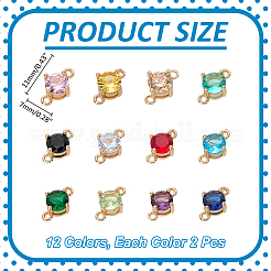 24 pz 12 colori in ottone pavimentano i ciondoli del connettore cubic zirconia&nbsp;KK-WR0001-77
