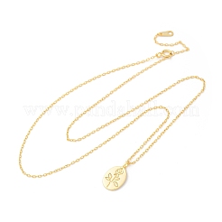 925 Halskette aus Sterlingsilber mit ovalem Anhänger und eingraviertem Rosenblütenanhänger für Damen&nbsp;NJEW-D316-03G