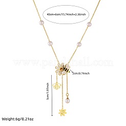 Colliers pour femmes en acier inoxydable 304 émaillé blanc et jaune avec pendentif en forme de fleur et perle en plastique et pompon en forme d'abeille&nbsp;FS-WGCFE06-01