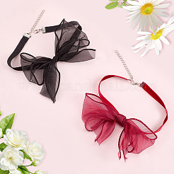 2 collana girocollo in tessuto con fiocco in garza di 2 colori per donna&nbsp;AJEW-CP0011-95
