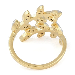 Blatt Messing Micro Pave klare Zirkonia Manschettenring für Frauen&nbsp;RJEW-Q819-24G