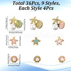 36 Stück 9 Stile Ozean Thema Legierung Emaille Cabochons&nbsp;DIY-CP0011-25
