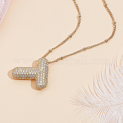 1 pz collana con ciondolo a forma di lettera in ottone micro pavé di zirconi cubici&nbsp;NJEW-LP0001-43T-G