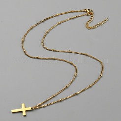 Collier pendentif croix en acier inoxydable 304 avec chaînes satellites&nbsp;NJEW-WH0016-47G