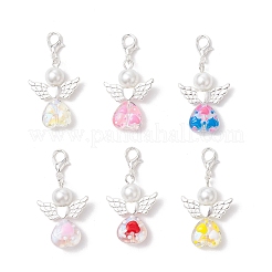 Adornos colgantes de vidrio con forma de ángel y perla de vidrio&nbsp;HJEW-JM03590