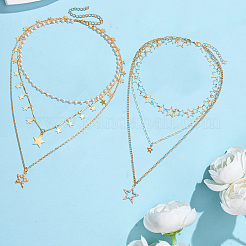 2 stücke 2 arten stern legierung anhänger 3 layered halsketten für frauen&nbsp;NJEW-SC0001-55