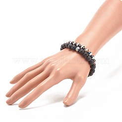 2 pièces 2 style pierre de lave naturelle et agate ensemble de bracelets extensibles perlés ronds&nbsp;BJEW-JB08318