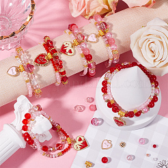 DIY-Set zum Basteln von doppellagigen Stretch-Armbändern mit Valentinstagsthema aus Emaille-Anhängern und Glasperlen&nbsp;DIY-SC0028-70